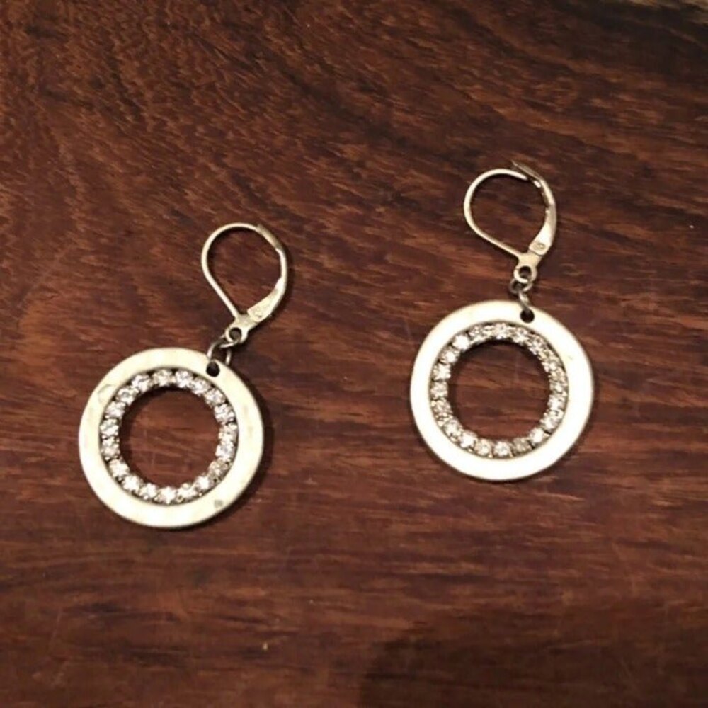 Round Rhinestone Dangle Earrings Gold Tone - Picture 3 of 5